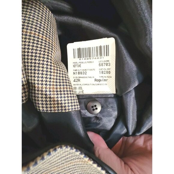 Nautica Neptune Sport Jacket/Blazer Men's 42R Beige Blue Houndstooth Wool Canada - Picture 11 of 14